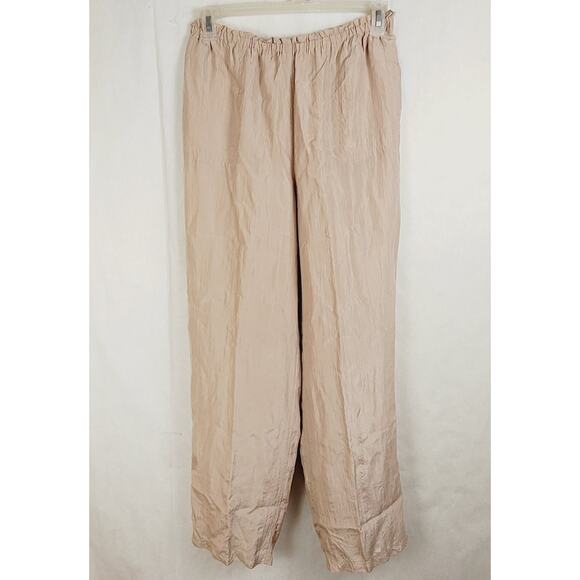 Via Seta beige silk pull on pants Size 12 pockets lined loungewear quiet luxury - Picture 1 of 9